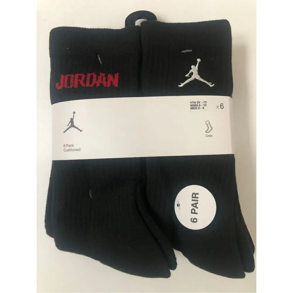 Jordan Boys Crew Socks 6 pack size Youth 5Y-7Y, Men’s 6-8, women’s 6-10